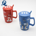 Creative Unique Design M&M Custom Color Printed Ceramic Coffee Mug With Lid